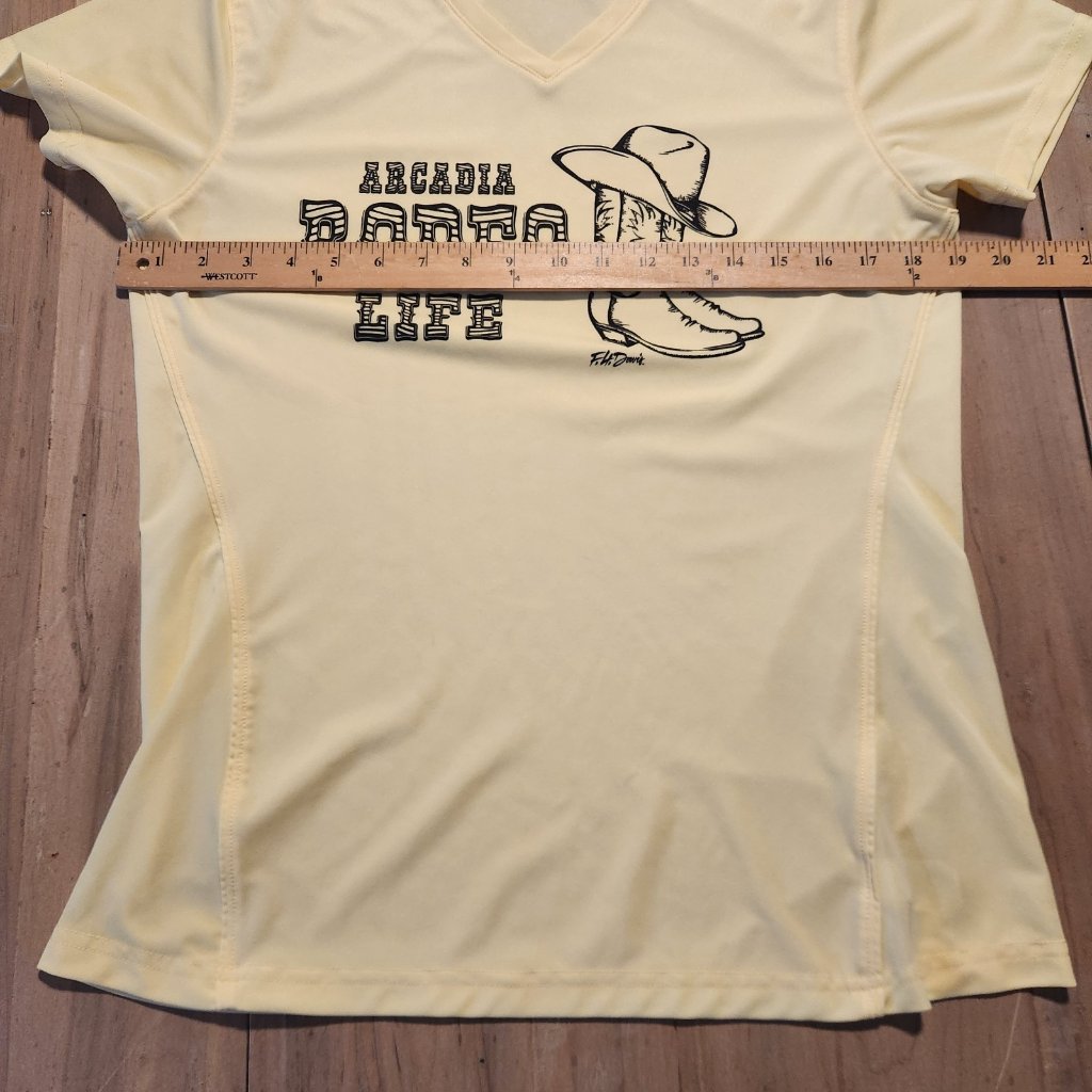 Arcadia Rodeo Life T-Shirt Cowgirl Boots V-Neck Western Yellow Womens Medium — image 7 of 8